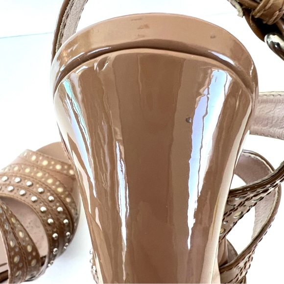 MIU MIU Patent Leather Eyelet Studded Trim Slingback Platform Sandal Heels Sz 38 - Picture 10 of 12